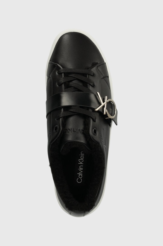 Шкіряні кросівки Calvin Klein FLATFORM CUPSOLE LACE UP W/HW WL чорний HW0HW01671