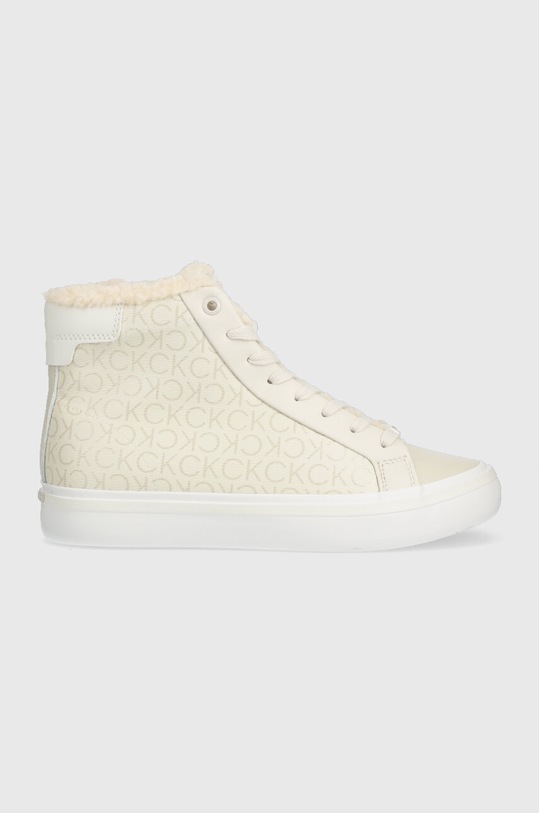 Calvin Klein trampki VULC HIGH TOP - EPI MONO WL płaska beżowy HW0HW01675