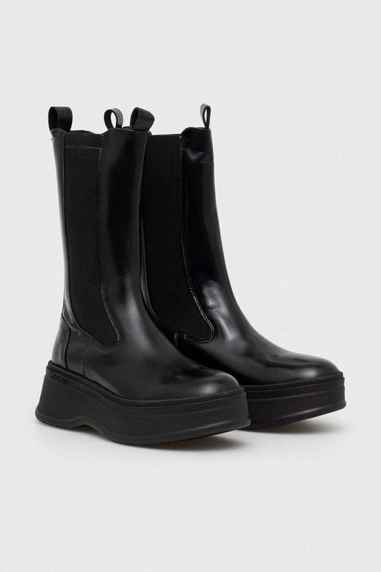 Calvin Klein sztyblety skórzane PITCHED CHELSEA BOOT HW0HW01686 czarny AW23