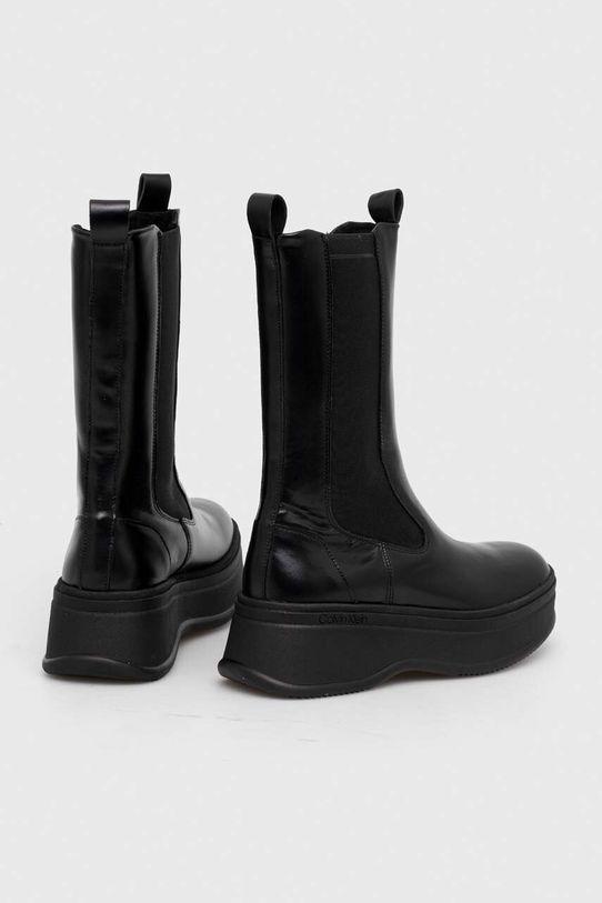 Obuwie Calvin Klein sztyblety skórzane PITCHED CHELSEA BOOT HW0HW01686 czarny