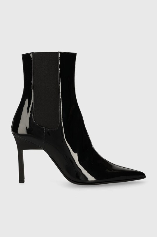 Кожаные полусапоги Calvin Klein GEO STILETTO CHELSEA BOOT 90-PAT без застёжки чёрный HW0HW01809