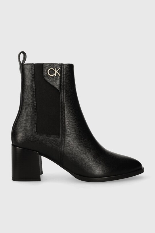 Kožené kotníkové boty Calvin Klein ALMOND CHELSEA BOOT W/HW 55 nezateplené černá HW0HW01814