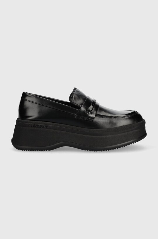 Kožne mokasinke Calvin Klein PITCHED LOAFER W/HW platforma crna HW0HW01817
