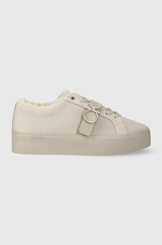 Σουέτ αθλητικά παπούτσια Calvin Klein FLTFRM CUPSOLE LT W/HW SUE WL δέρμα σαμουά μπεζ HW0HW01820