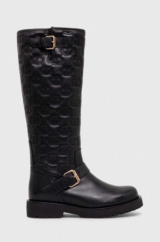 Twinset kozaki skórzane płaski czarny 232TCT058.00006