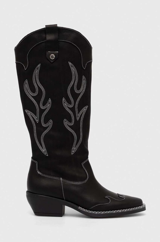 Kožne kaubojske čizme Steve Madden Wenda zrnata koža crna SM11003097.017