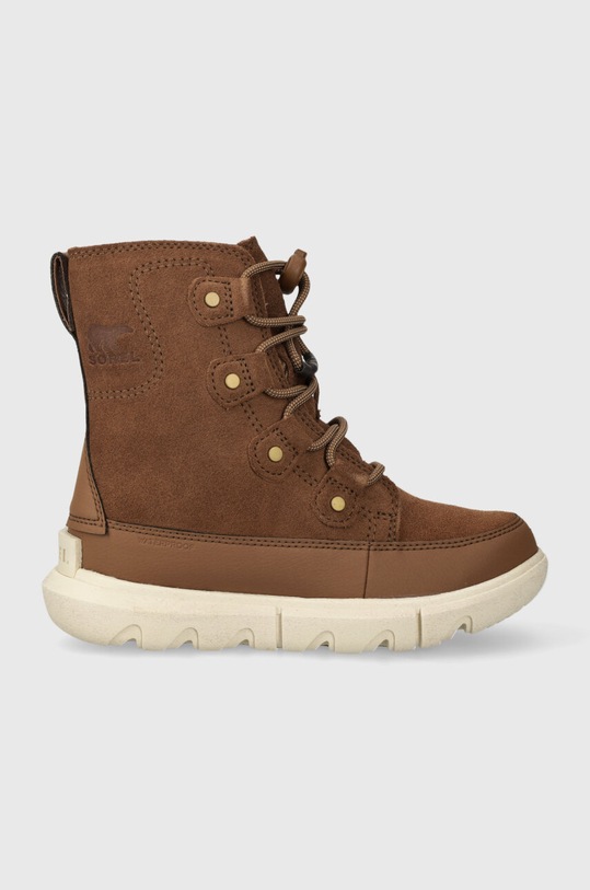 Παιδικές δερμάτινες χειμερινές μπότες Sorel YOUTH SOREL EXPLORER με κορδόνια καφέ 2020621