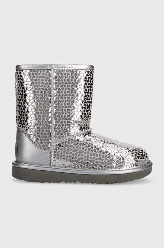 UGG śniegowce skórzane dziecięce KIDS CLASSIC II GEL HEARTS skóra zamszowa srebrny 1151613K