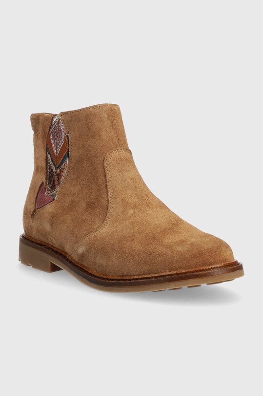Детские замшевые ботинки Pom D'api SISTER FEATHER P1EBDO0403.28.30 коричневый AW23