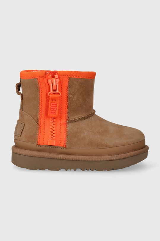 UGG scarpe invernali bambini T CLASSIC MINI ZIPPER TAPE LOGO pelle scamosciata beige 1143699T