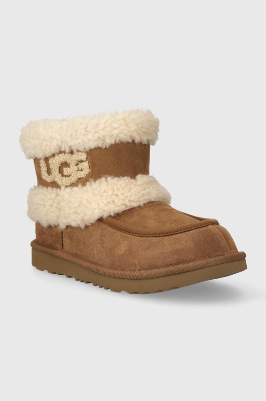 UGG śniegowce zamszowe dziecięce K ULTRA MINI UGG FLUFF 1143701K beżowy AW23