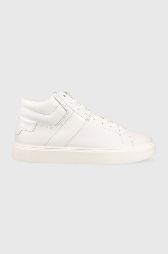 Tenisky Calvin Klein HIGH TOP LACE UP LTH imitácia kože biela HM0HM01057