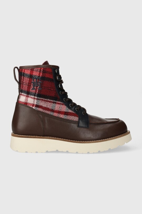 Boty Tommy Hilfiger TH AMERICAN MIX CHECK BOOT nezateplené hnědá FM0FM04750