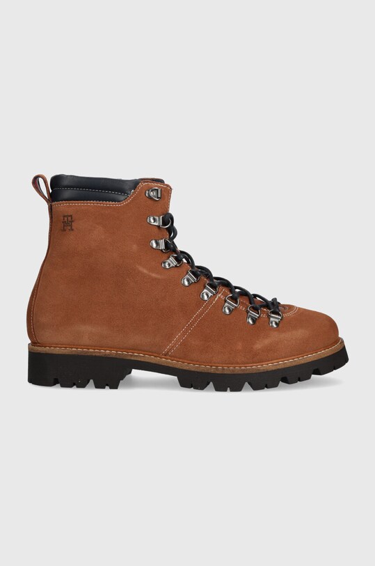 Замшеві черевики Tommy Hilfiger HILFIGER W MIX SUEDE HOOKS BOOT лицьова шкіра коричневий FM0FM04764