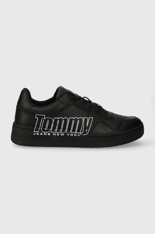 Tenisky Tommy Jeans TJM BASKET LOGO imitace kůže černá EM0EM01257