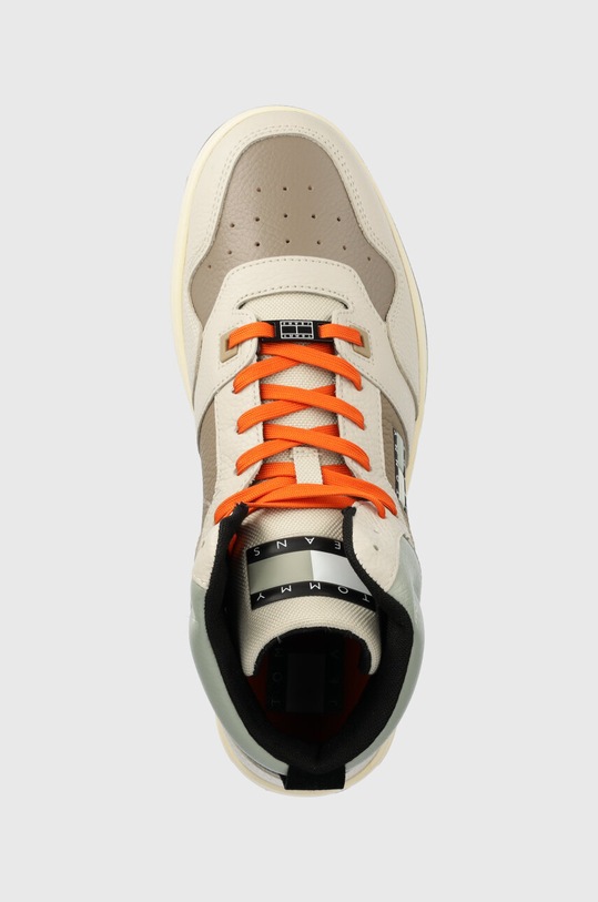Tommy Jeans sneakersy skórzane TJM BASKET MID LEATHER beżowy EM0EM01258
