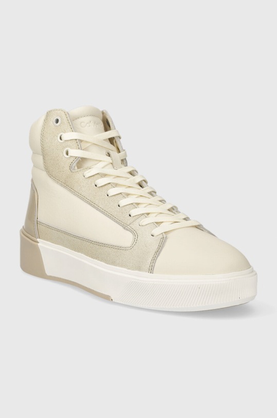 Calvin Klein sneakersy skórzane HIGH TOP LACE UP INV STITCH HM0HM01164 beżowy AW23
