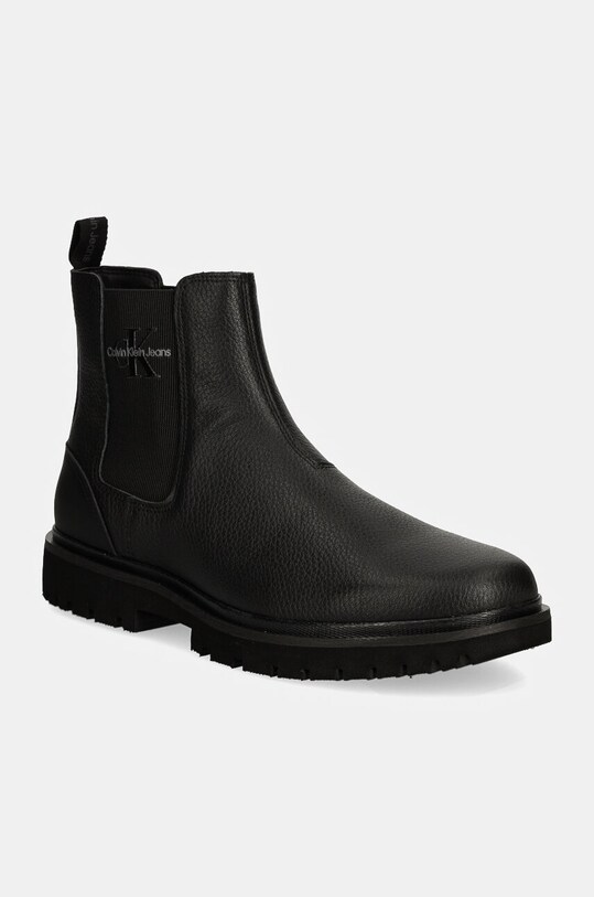 Kožené topánky chelsea Calvin Klein Jeans EVA MID CHELSEA BOOT LTH usňová koža čierna YM0YM00750