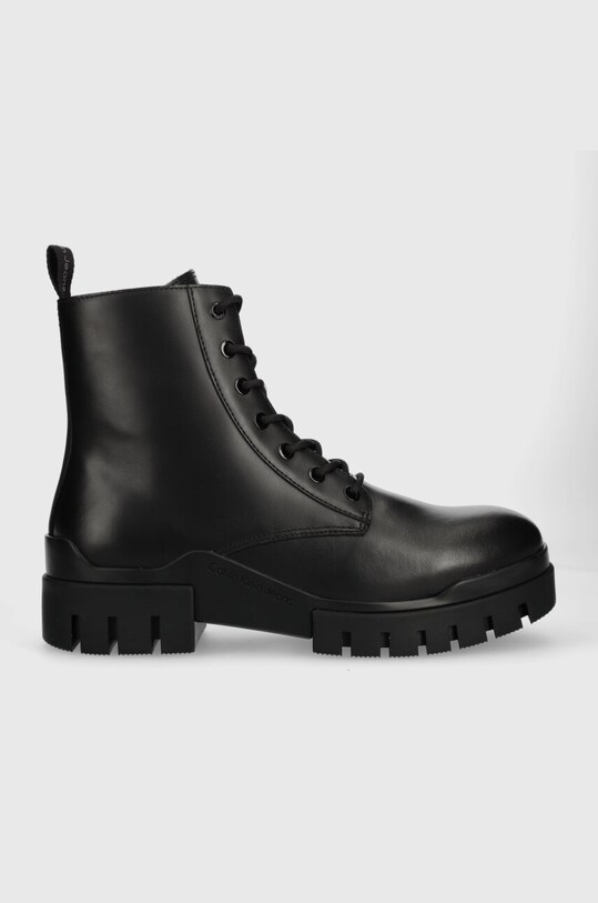 Шкіряні черевики Calvin Klein Jeans TRANSP COMBAT MID LACEUP LTH лицьова шкіра чорний YM0YM00755