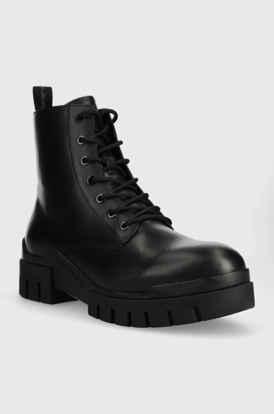 Шкіряні черевики Calvin Klein Jeans TRANSP COMBAT MID LACEUP LTH YM0YM00755 чорний AW23