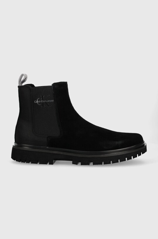 Велурени боти челси Calvin Klein Jeans EVA MID CHELSEA BOOT SUEDE без изолация черен YM0YM00764