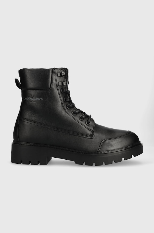 Calvin Klein Jeans trapery skórzane COMBAT MID LACEUP WL LTH skóra licowa czarny YM0YM00847