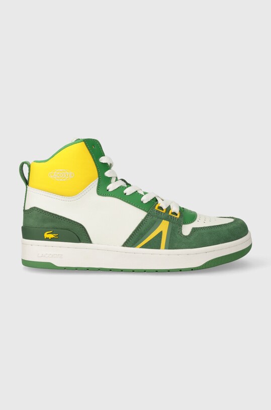 Кожаные кроссовки Lacoste L001 Leather Colorblock High-Top замш зелёный 45SMA0027