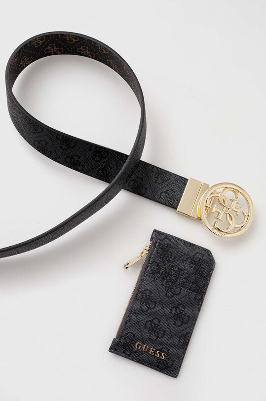 Guess pasek i etui na karty imitacja skóry licowej czarny GFBOXW.P3310