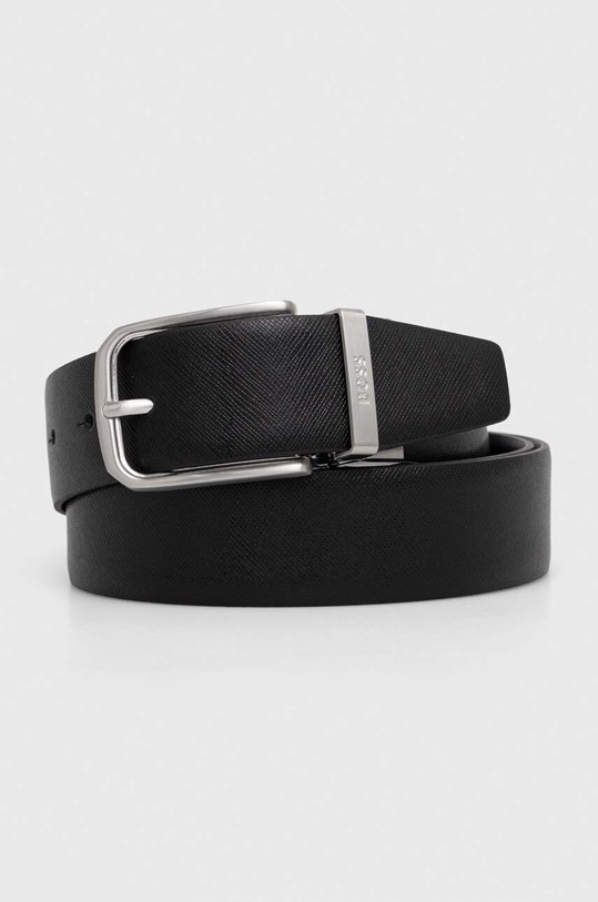 Кожен колан с отделящи се катарами BOSS черен 50503349