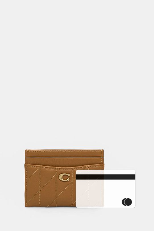 Кожаный чехол на карты Coach Essential Card Case бежевый CM434