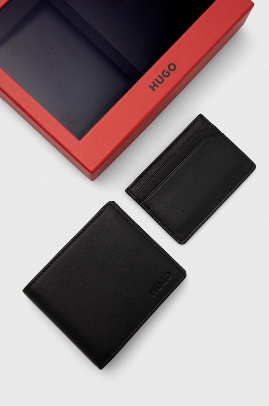 HUGO bőr pénztárca és kártyatartó fekete 50504041