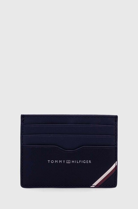Usnjen etui za kartice Tommy Hilfiger etui za kartice mornarsko modra AM0AM11583