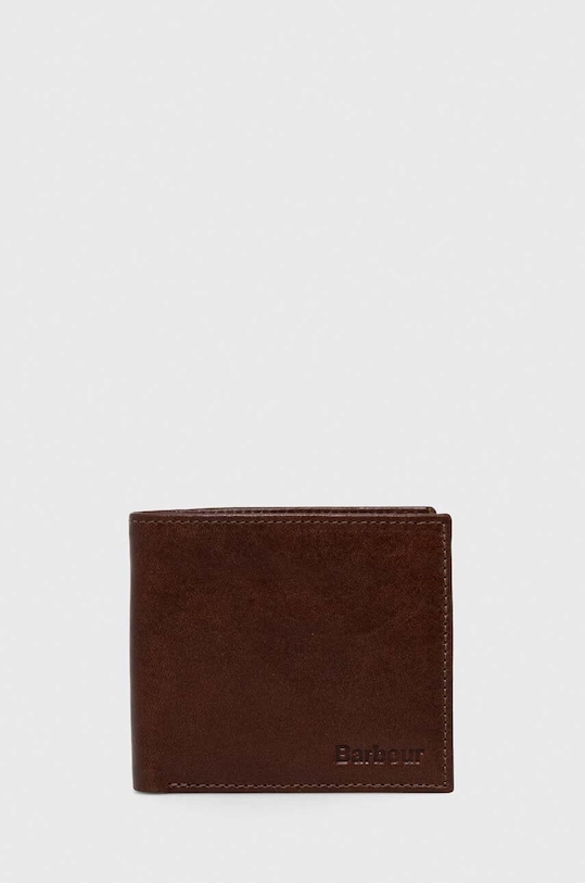 Шкіряний гаманець Barbour гладкий коричневий MLG0002