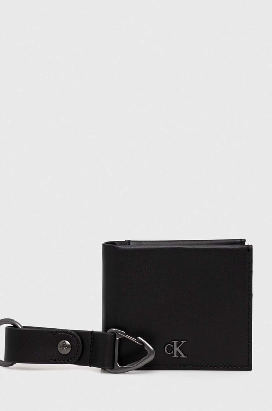 Кожен портфейл + ключодържател Calvin Klein Jeans гладка кожа черен K50K511201