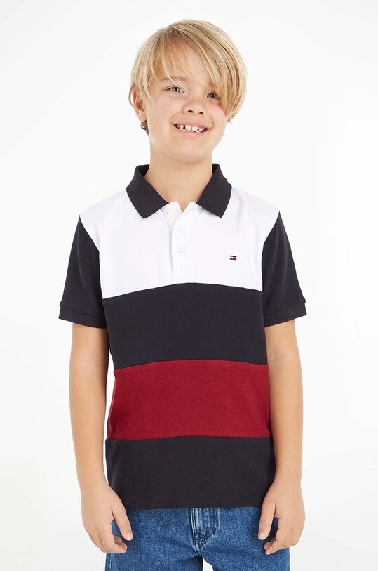 Детское хлопковое поло Tommy Hilfiger хлопок тёмно-синий KB0KB08315.128.176.9BYX