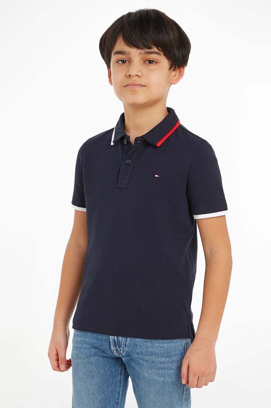 Παιδικά βαμβακερά μπλουζάκια πόλο Tommy Hilfiger βαμβάκι σκούρο μπλε KB0KB08534.74.122.9BYX