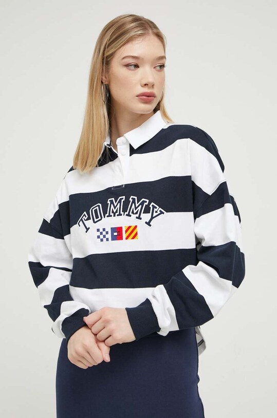 Tommy Jeans longsleeve bawełniany granatowy DW0DW15845