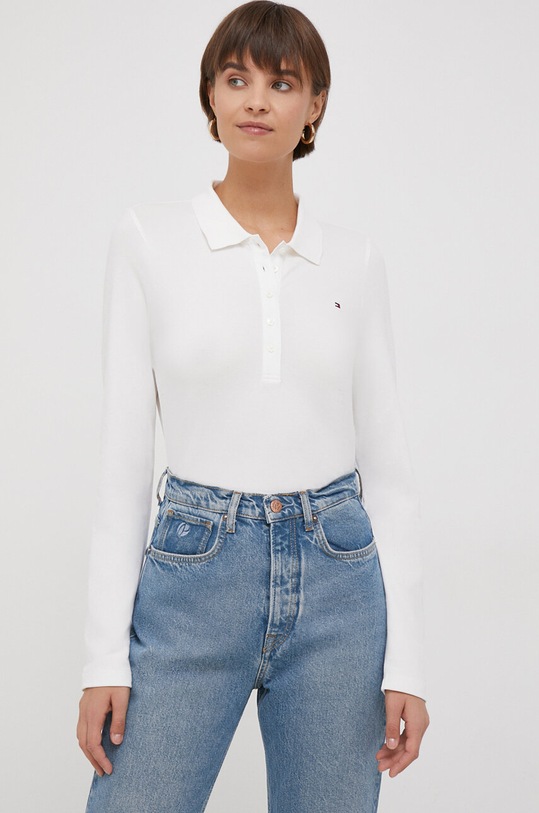 Tommy Hilfiger longsleeve z elastanem beżowy WW0WW39795