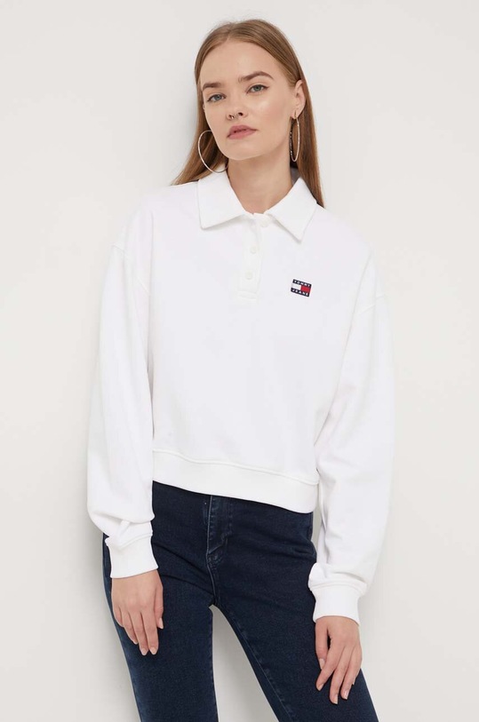 Βαμβακερή μπλούζα Tommy Jeans χωρίς κουκούλα λευκό DW0DW16373