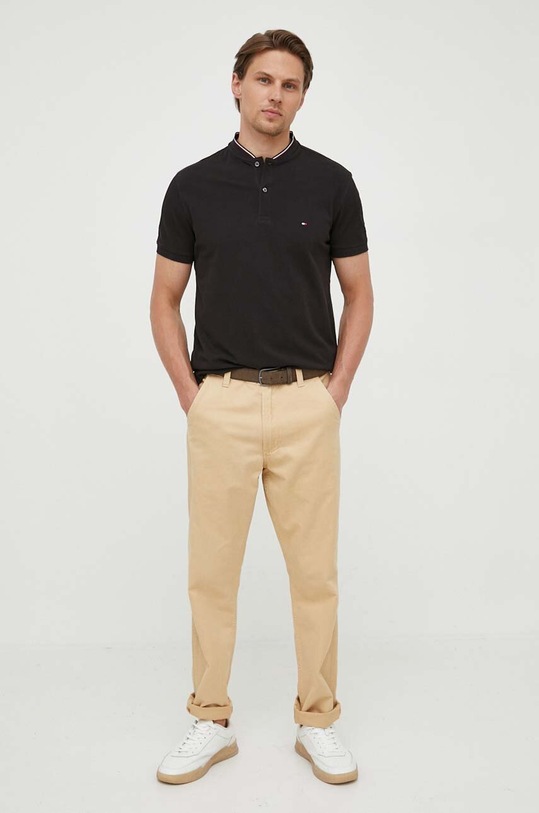 Βαμβακερό μπλουζάκι πόλο Tommy Hilfiger MW0MW32401 μαύρο AW23