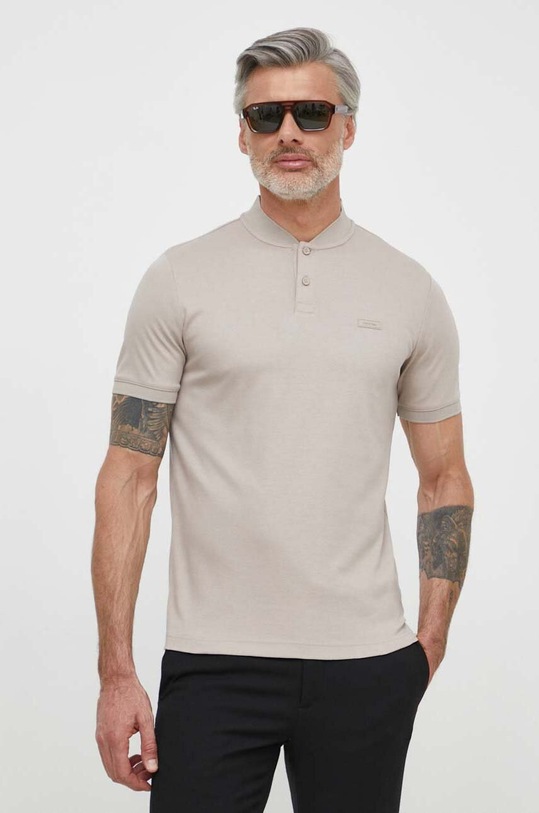 Calvin Klein polo bawełniane K10K111201 beżowy SS25