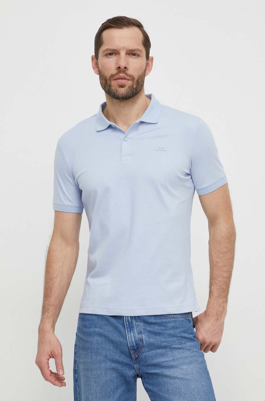 Βαμβακερό μπλουζάκι πόλο Calvin Klein slim μπλε K10K111657