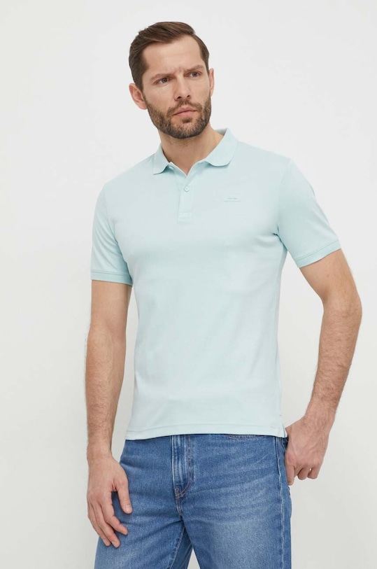 Bombažen polo Calvin Klein Bombaž turkizna K10K111657