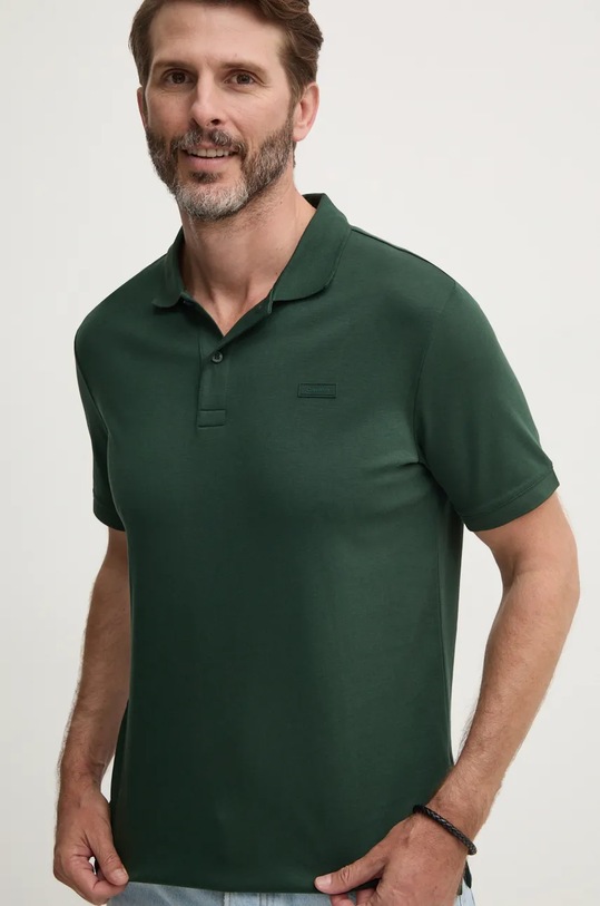 Bavlněné polo tričko Calvin Klein slim zelená K10K111657