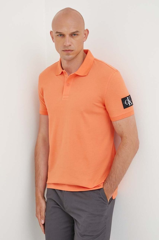 Bavlnené polo tričko Calvin Klein Jeans jednofarebný oranžová J30J323394