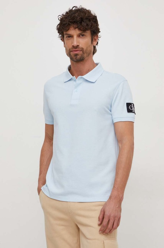Calvin Klein Jeans polo bawełniane niebieski J30J323394
