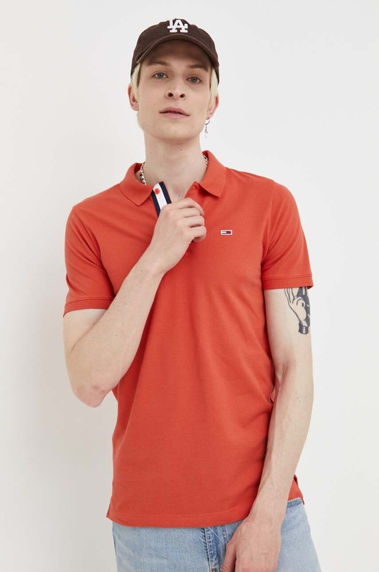 Tommy Jeans polo bawełniane bawełna pomarańczowy DM0DM15940