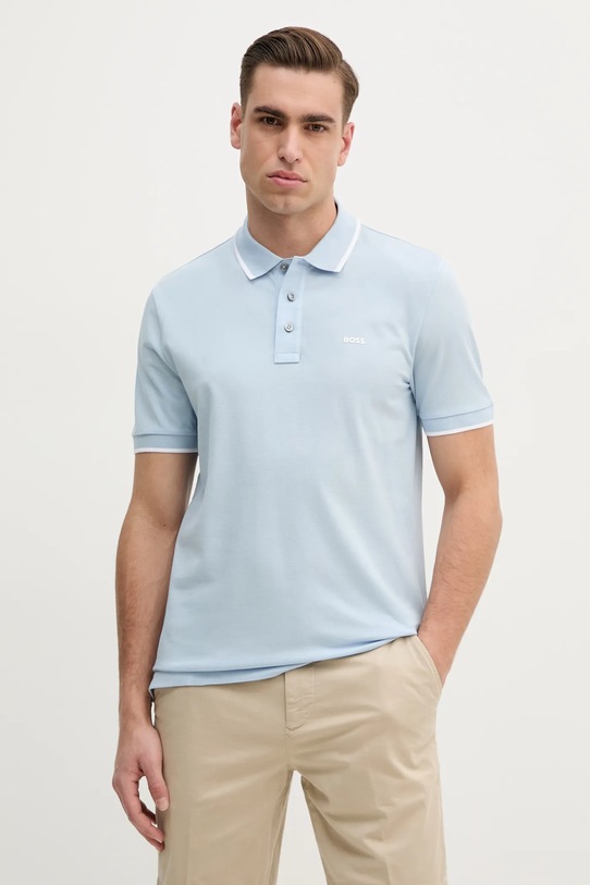 Бавовняне поло BOSS Parlay 190 бавовна блакитний 50494697