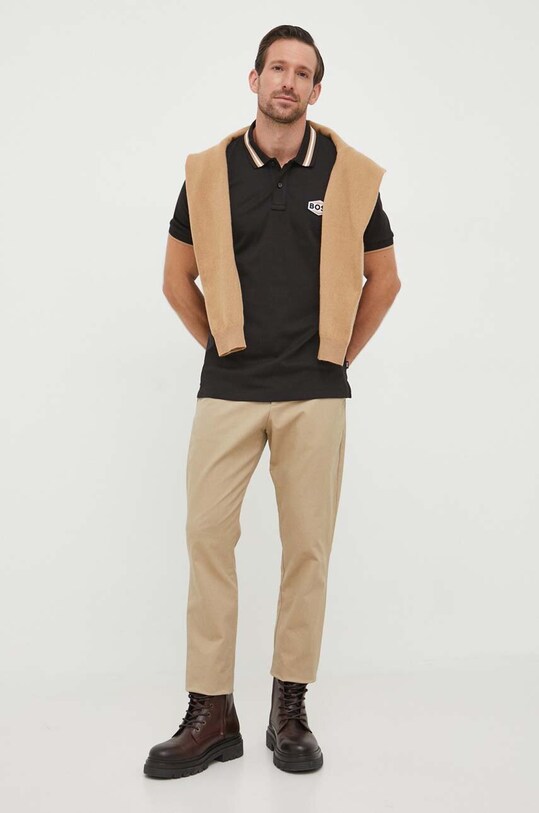 BOSS polo bawełniane 50495553 czarny AW23