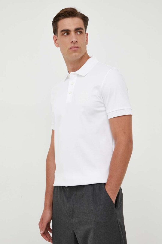 Bavlněné polo tričko BOSS hladký bílá 50496590